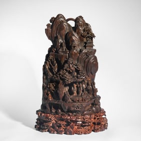 Agarwood Carved Landscape and Character Ornament