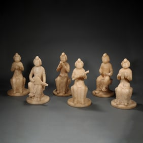 Group of Six White Stone Carved Beauty Shape Ornament