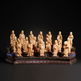 Group of Eighteen Shoushan Carved Eighteen Arhats Ornament