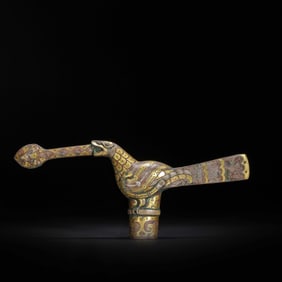 Chinese Bronze Gold and Silver Inlaid Carved Tiger Shape Ornament