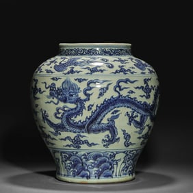 Blue and White Dragon and Phoenix Pattern Porcelain Pot