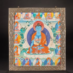 Colour Painted Bhaisajyaguru Pattern Tangka