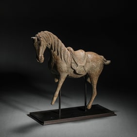 Grey Stone Carved Horse Shape Figure