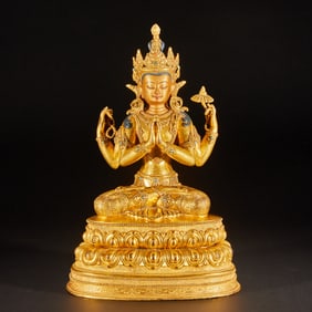 Gilt Bronze Four Armed GuanYin Figure