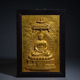 Gilt Bronze Carved Sakyamuni Pattern Tangka