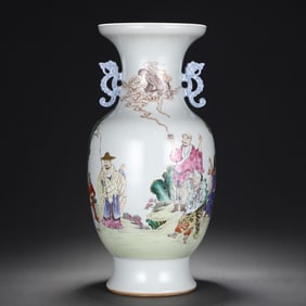 Famille Rose Character Story Pattern Porcelain Double Ears Vase