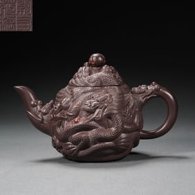 Purple Clay Carved Dragon Pattern Teapot