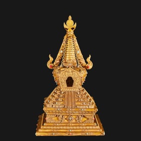 Gilt Bronze Carved Buddha Pattern Buddha Niche