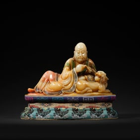 Shoushan Carved Lion and Arhat Ornament