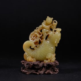 Jade Carved Dragon and Child Shape Ornament