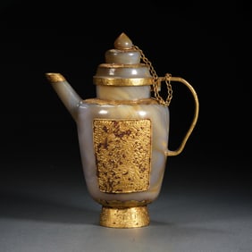 Agate Inlaid Gilt Bronze Carved Dragon Pattern Pot