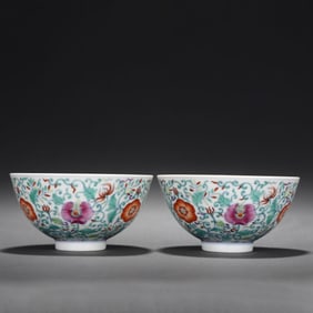 Pair of Doucai Flower Pattern Porcelain Bowl
