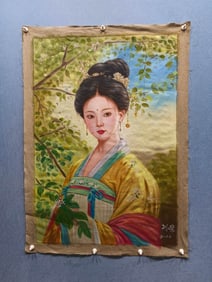 Chinese Drawing Beauty Oil Painting,Leng Jun Mark