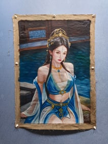 Chinese Drawing Beauty Oil Painting,Leng Jun Mark