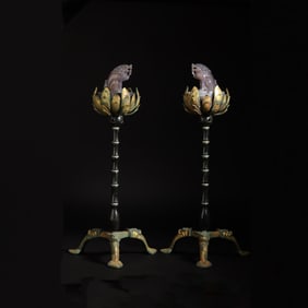Pair of Agate Carved Beast Shape Incense Burner