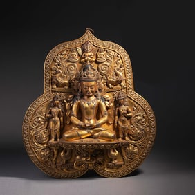 Gilt Bronze Carved GuanYin Pattern Buddha Plate