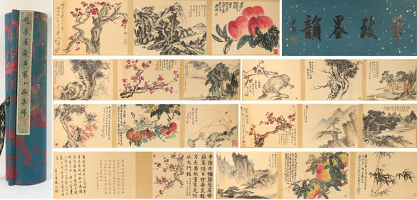 Chinese Drawing Landscape and Flower Hand Scroll,Zhao Houfu Mark