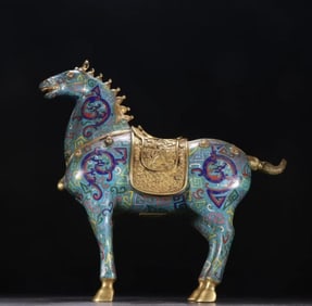 Bronze Cloisonne Carved Dragon Pattern Horse Shape Figure