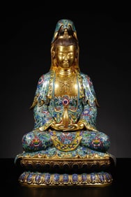 Bronze Cloisonne Carved Flower Pattern GuanYin Figure