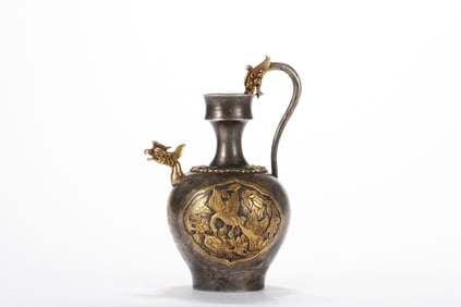 Gilt Silver Carved Flower and Bird Pattern Pot