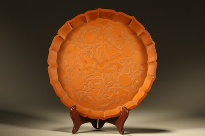 Bamboo Carved Peach Pattern Plate