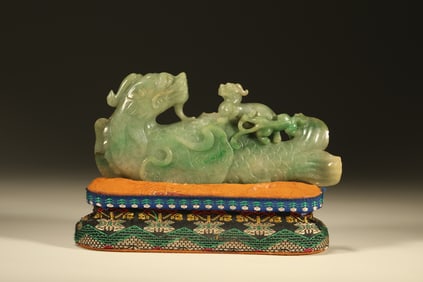 Jadeite Carved Fish and Dragon Shape Ornament