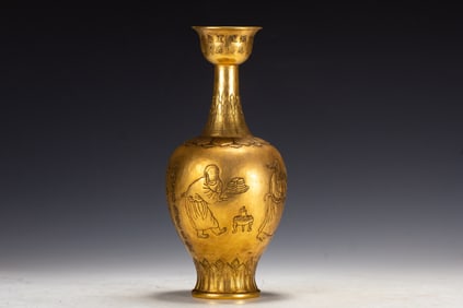 Gilt Bronze Carved Character Story and Poetry Pattern Vase
