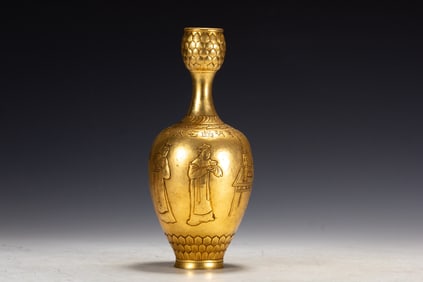 Gilt Bronze Carved Character Story Pattern Vase