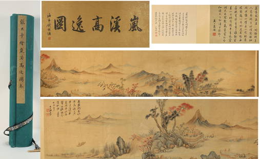 Chinese Drawing Landscape Hand Scroll,Zhang Daqian Mark: Chinese Drawing Landscape Hand Scroll,Zhang Daqian Mark (388 x 33.8cm)