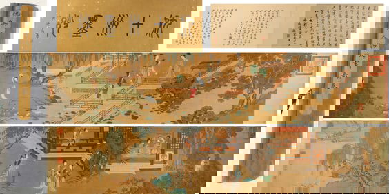 Chinese Drawing Character Story Hand Scroll,Qiu Ying Mark