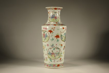 Famille Rose Flower and Character Story Pattern Porcelain Vase