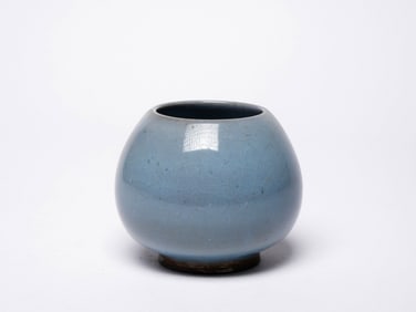 A JUN WARE SKY-BLUE GLAZED HEART-SHAPED JAR