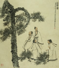 A CHINESE HAND PAINTING WITH THE MARK OF FU BAOSHI
