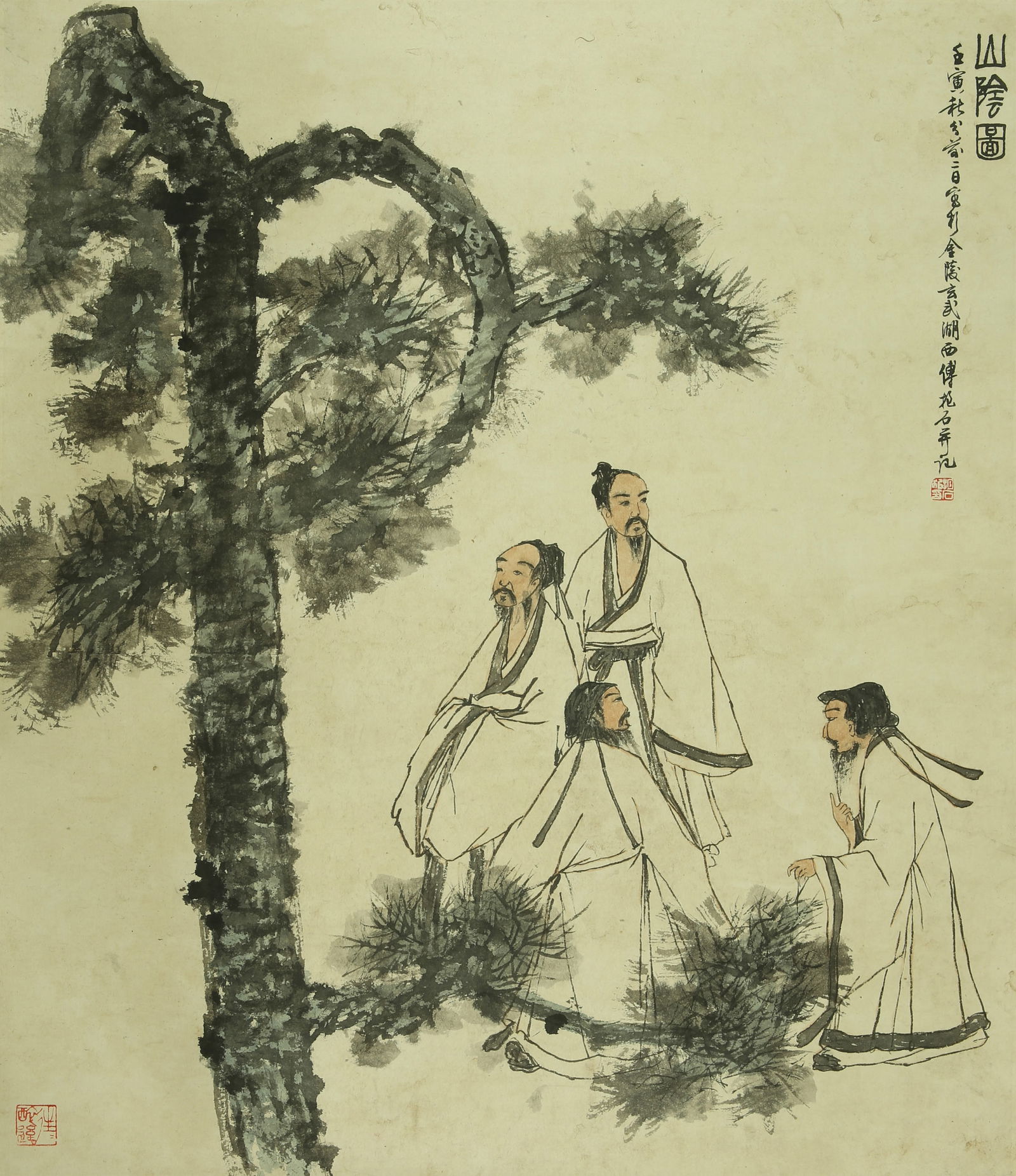 A CHINESE HAND PAINTING WITH THE MARK OF FU BAOSHI: A CHINESE HAND PAINTING WITH THE MARK OF FU BAOSHI 74*63CM