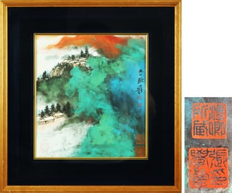 A CHINESE HAND PAINTING WITH THE MARK OF ZHANG DAQIAN