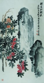 A CHINESE HAND PAINTING WITH THE MARK OF WU CHANGSHUO