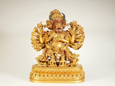 A GILT BRONZE FIGURE OF YAMANTAKA