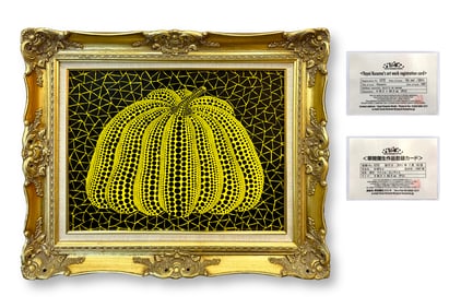 A ACRYLIC PAINTING ON CANVAS WITH THE MARK OF YAYOI KUSAMA