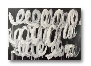A ACRYLIC PAINTING ON CANVAS WITH THE MARK OF CY TWOMBLY