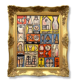 AN OIL PAINTIN ON MASONITE WITH THE MARK OF Joaquín Torres-García