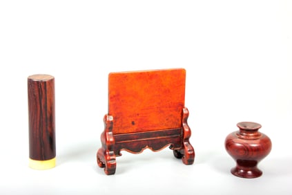 A HUANGHUALI WOOD SCHOLAR'S OBJECTS SET