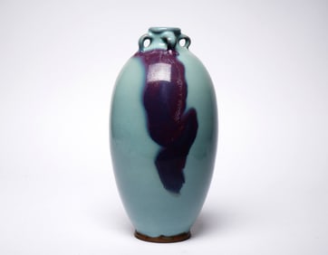 A JUN WARE SKY-BLUE GLAZED PURPLE-SPOTTED FOUR-LOOP VASE,MEIPING