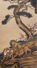 A CHINESE HAND PAINTING WITH THE MARK OF LANG SHINING