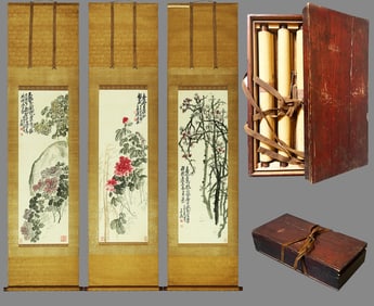 A CHINESE HAND PAINTING WITH THE MARK OF WU CHANGSHUO