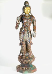 A COPPER WITH SILVER AND GOLD WITH GEM OF BUDDA