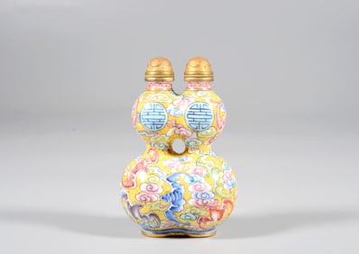 A PAINTED ENAMEL DOUBLE VESSEL WITH BAT-AND-CLOUD VASE