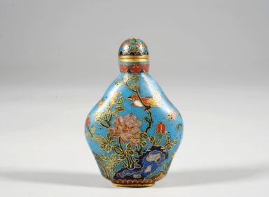 A CLOISONNÉ ROCK AND FLORAL SNUFF BOTTLE