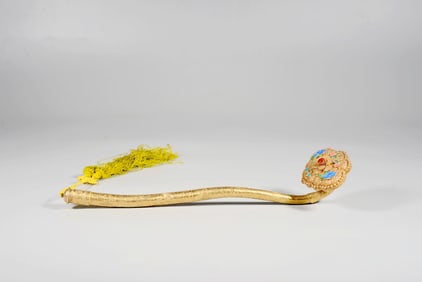 A GILT SILVER ENAMELED RUYI SCEPTER