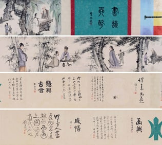 A CHINESE LONG SCROLL HAND PAINTING WITH THE MARK OF FU BAOSHI