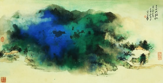 A CHINESE HAND PAINTING WITH THE MARK OF ZHANG DAQIAN